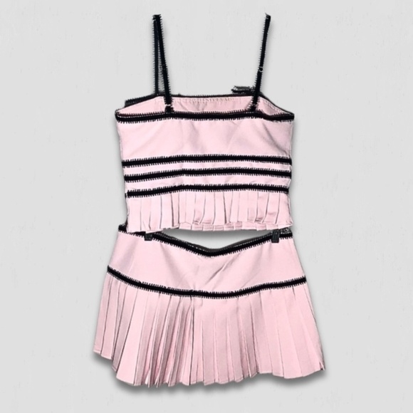 Forever 21 Two Tone Bow Cropped Top Pleated Skirt Pink Black M - Picture 4 of 16